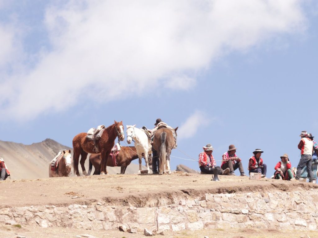 caballos en el camino a la montaña de colores