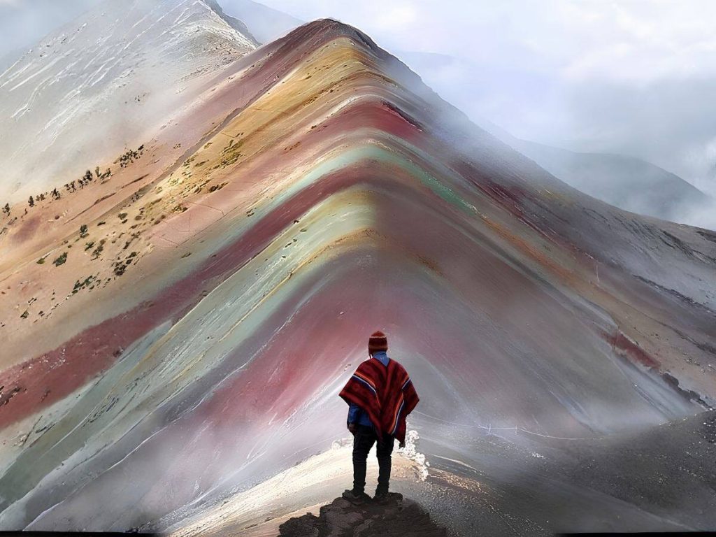 vista de la montaña de 7 colores al amanecer