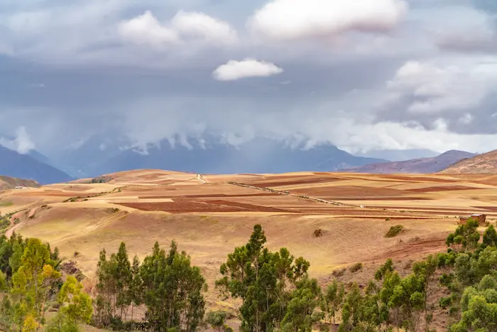 Scenic road to Moray surrounded by Andean landscapes